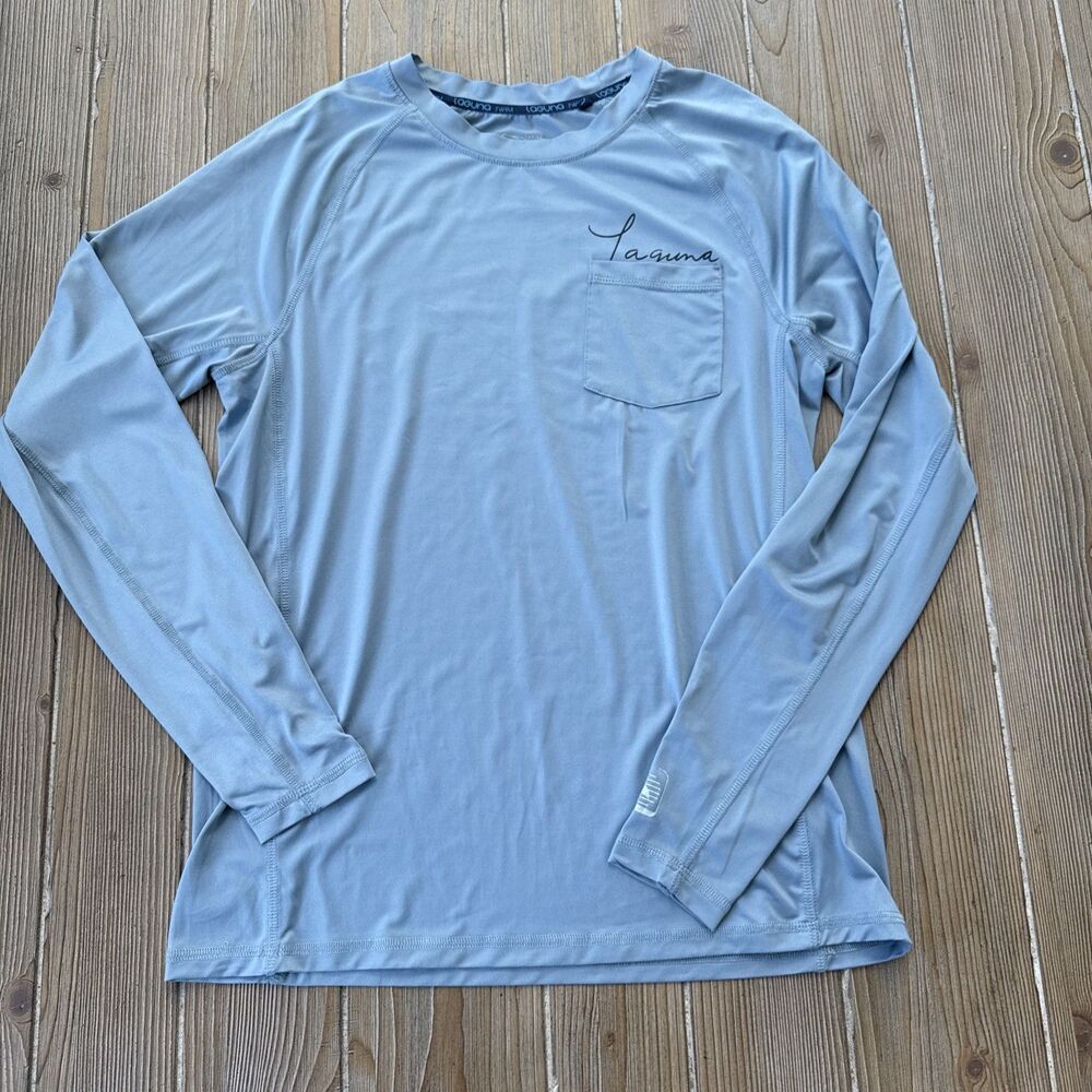 Men’s Laguna Swim Sun Shield Boat Fishing Long Sleeve Tee Shirt Gray Blue S